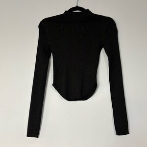 BNWT Forever 21 Black Ribbed Sparkly Cropped Long Sleeve Size S Valentines Day